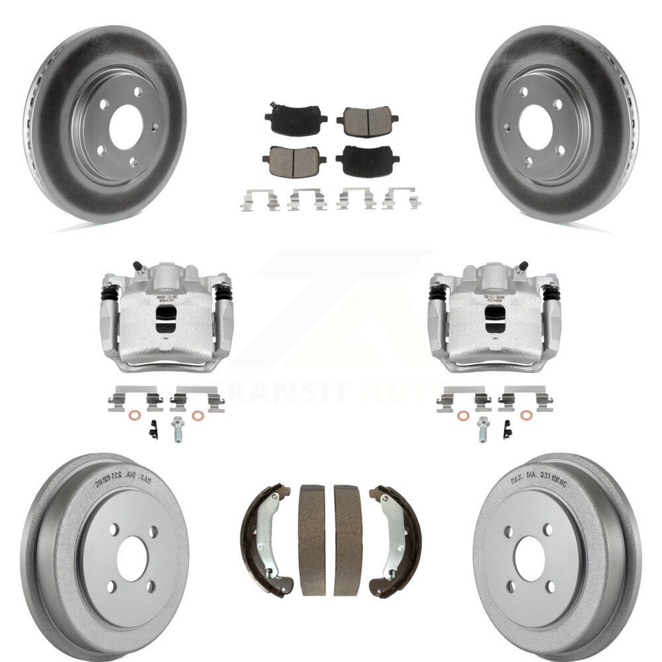 Front Rear Brake Caliper Coat Rotors Drum Ceramic Pad Kit (8Pc) For Pontiac Pursuit 2.2L KCG-100396C