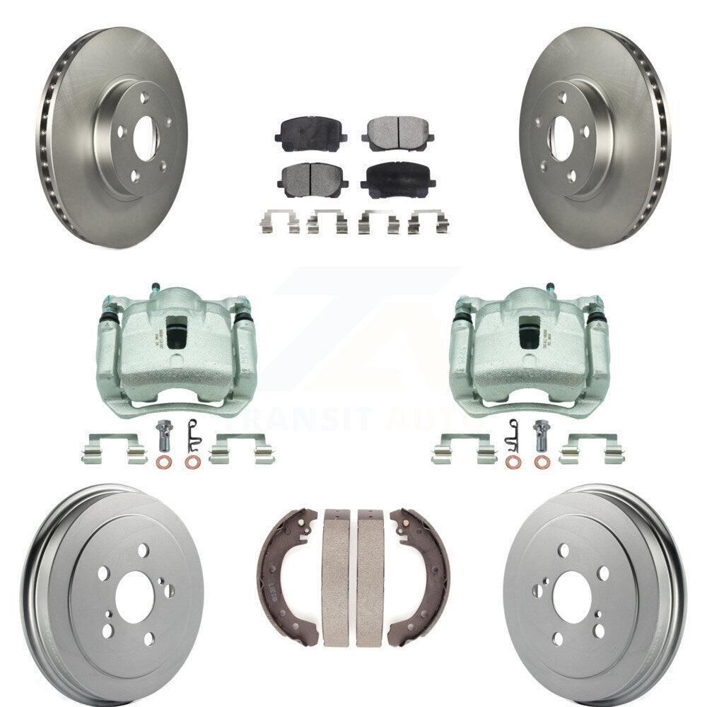 Front Rear Brake Caliper Coat Rotors Drum Semi-Metallic Pad Kit (8Pc) For Toyota Corolla KCG-100396P