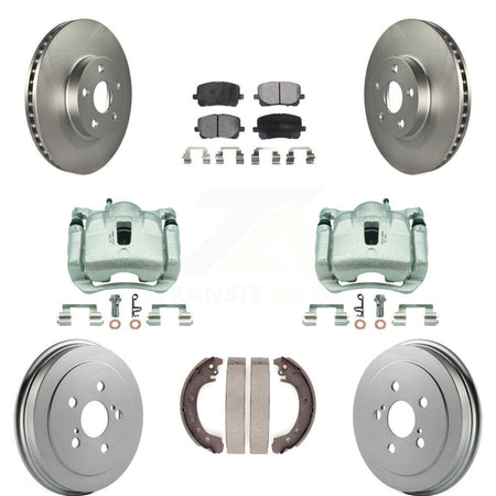 Front Rear Brake Caliper Coat Rotors Drum Semi-Metallic Pad Kit (8Pc) For Toyota Corolla KCG-100396P