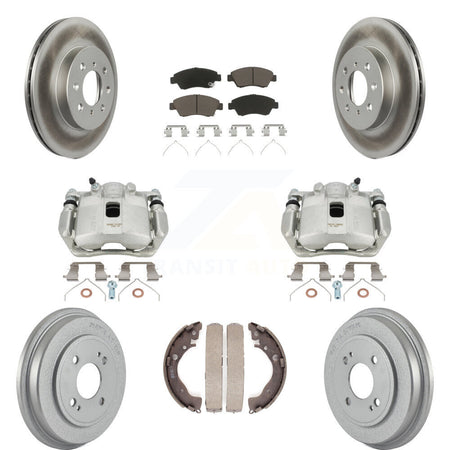 Front Rear Disc Brake Caliper Coated Rotors Drums Ceramic Pads Kit (8Pc) For Honda Fit KCG-100397C by Transit Auto