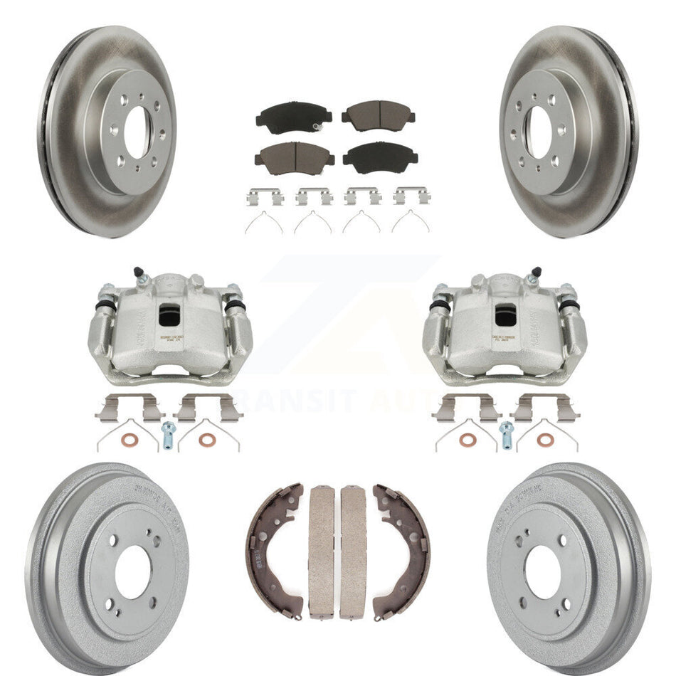 Front Rear Disc Brake Caliper Coated Rotors Drums Ceramic Pads Kit (8Pc) For Honda Fit KCG-100397C by Transit Auto