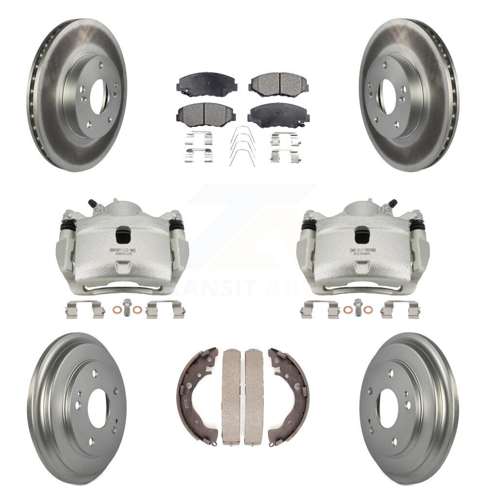 Front Rear Brake Caliper Coated Rotors Drum Semi-Metallic Pads Kit (8Pc) For Honda Civic KCG-100397P