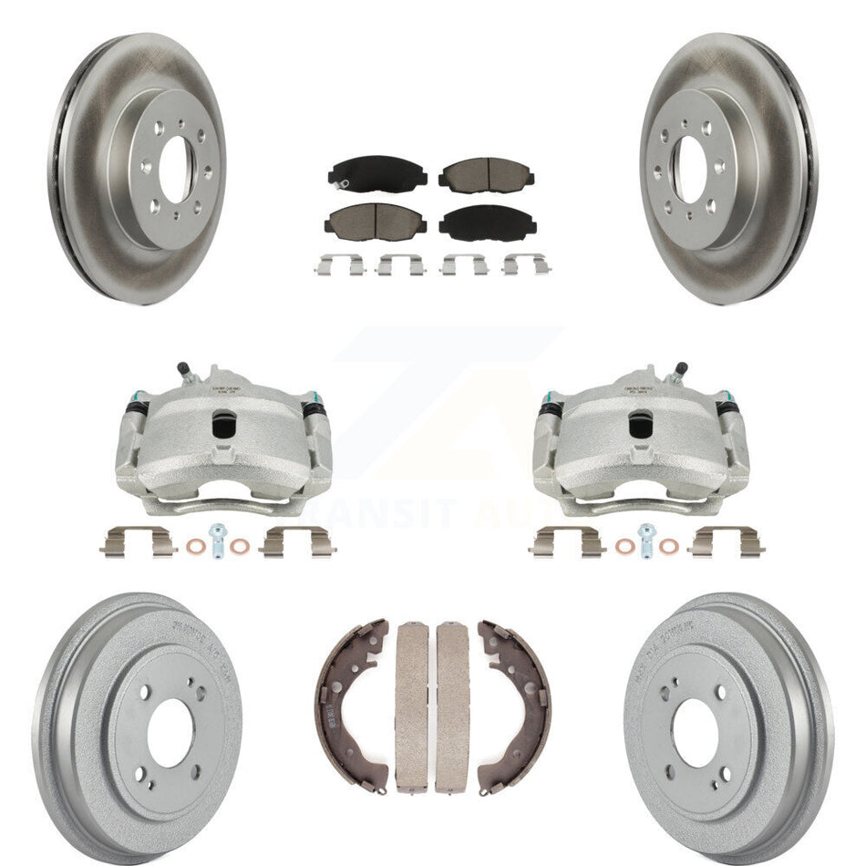 Front Rear Disc Brake Caliper Coated Rotors Drums Ceramic Pads Kit (8Pc) For Honda Insight KCG-100398C by Transit Auto