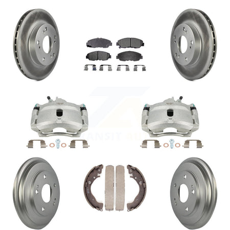 Front Rear Disc Brake Caliper Coated Rotors Drums Semi-Metallic Pads Kit (8Pc) For Honda Civic KCG-100398P by Transit Auto