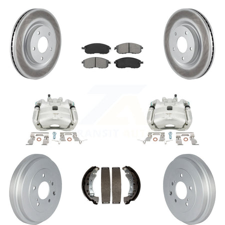 Front Rear Disc Brake Caliper Coated Rotors Drums Semi-Metallic Pads Kit (8Pc) For 2017-2019 Nissan Sentra Turbocharged KCG-100400S by Transit Auto