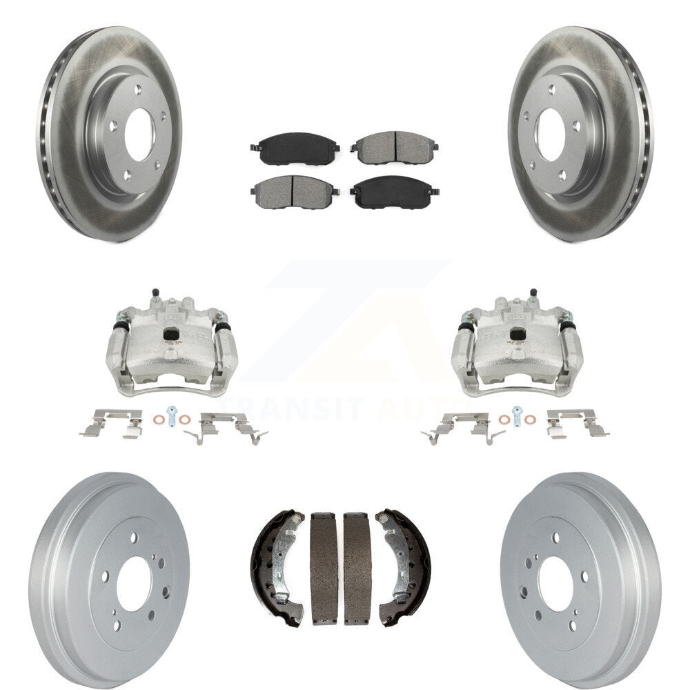 Front Rear Disc Brake Caliper Coated Rotors Drums Semi-Metallic Pads Kit (8Pc) For Nissan Sentra KCG-100401S by Transit Auto