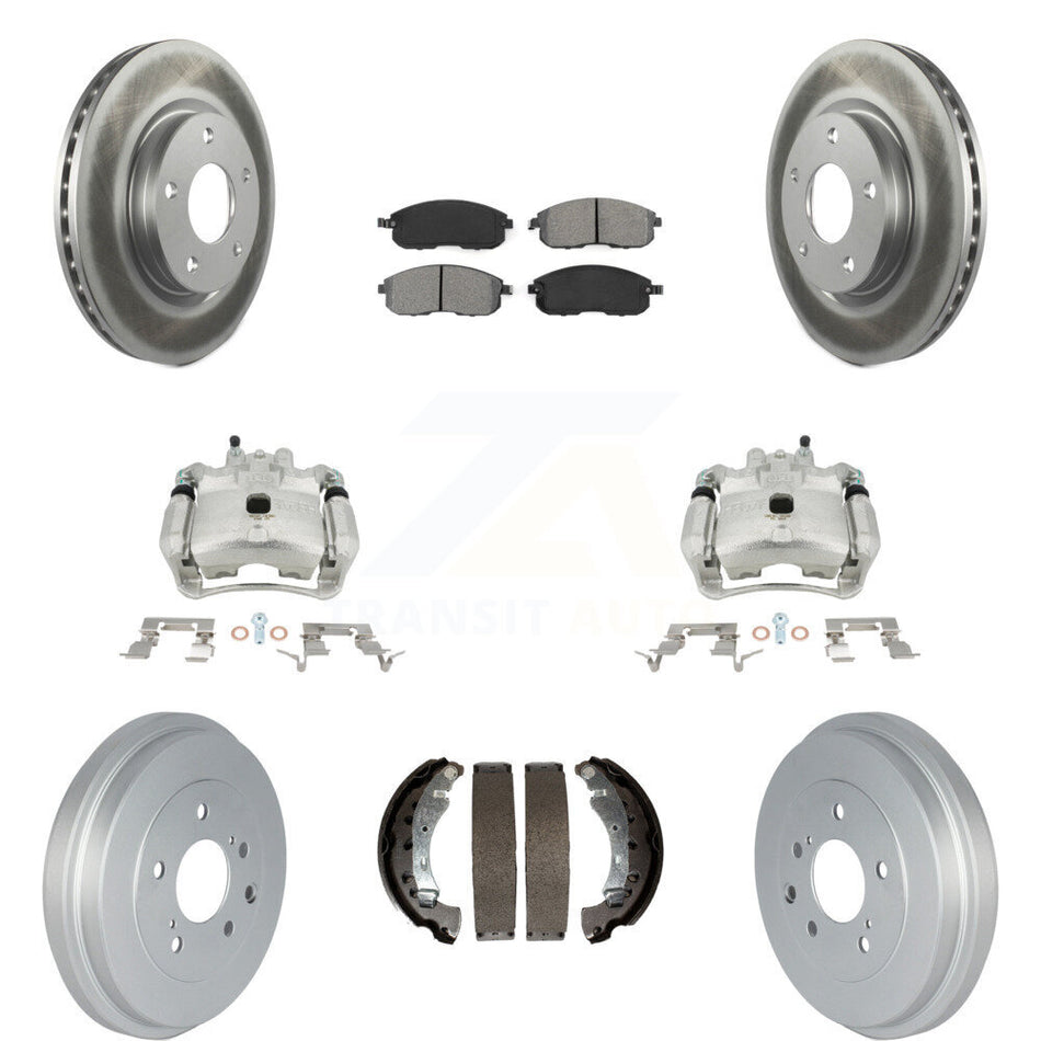 Front Rear Disc Brake Caliper Coated Rotors Drums Semi-Metallic Pads Kit (8Pc) For Nissan Sentra KCG-100401S