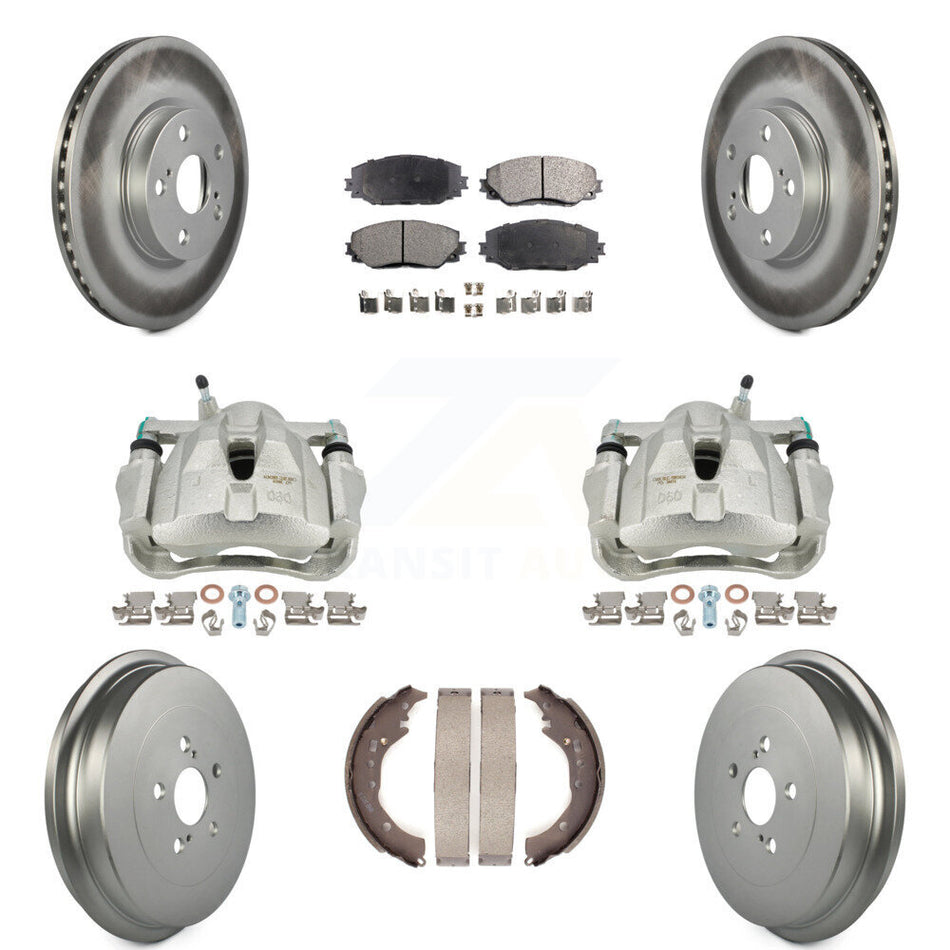 Front Rear Disc Brake Caliper Coated Rotors Drums Ceramic Pads Kit (8Pc) For Toyota Corolla KCG-100401T by Transit Auto
