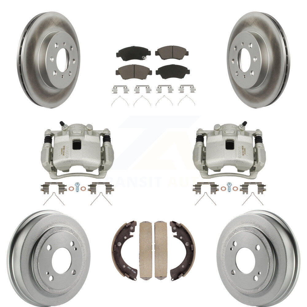 Front Rear Brake Caliper Coated Rotor Drum Ceramic Pad Kit (8Pc) For 2007-2008 Honda Fit KCG-100402C