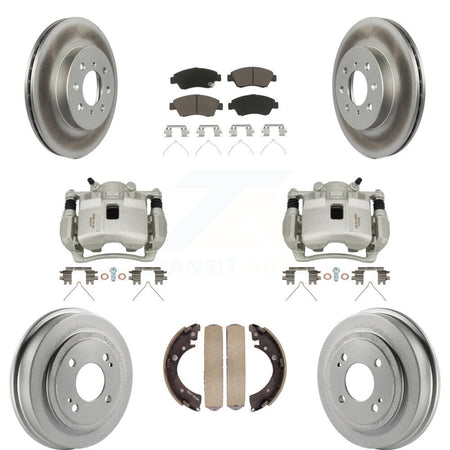 Front Rear Brake Caliper Coated Rotor Drum Ceramic Pad Kit (8Pc) For 2007-2008 Honda Fit KCG-100402C