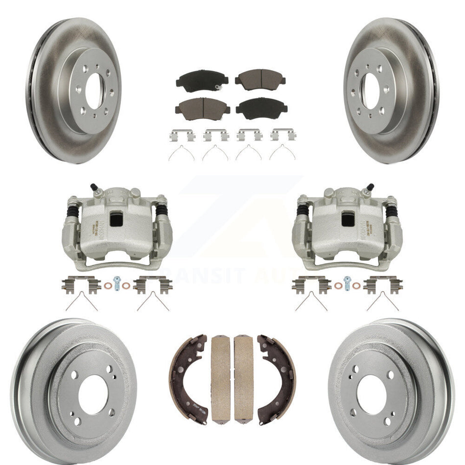Front Rear Brake Caliper Coated Rotor Drum Ceramic Pad Kit (8Pc) For 2007-2008 Honda Fit KCG-100402C