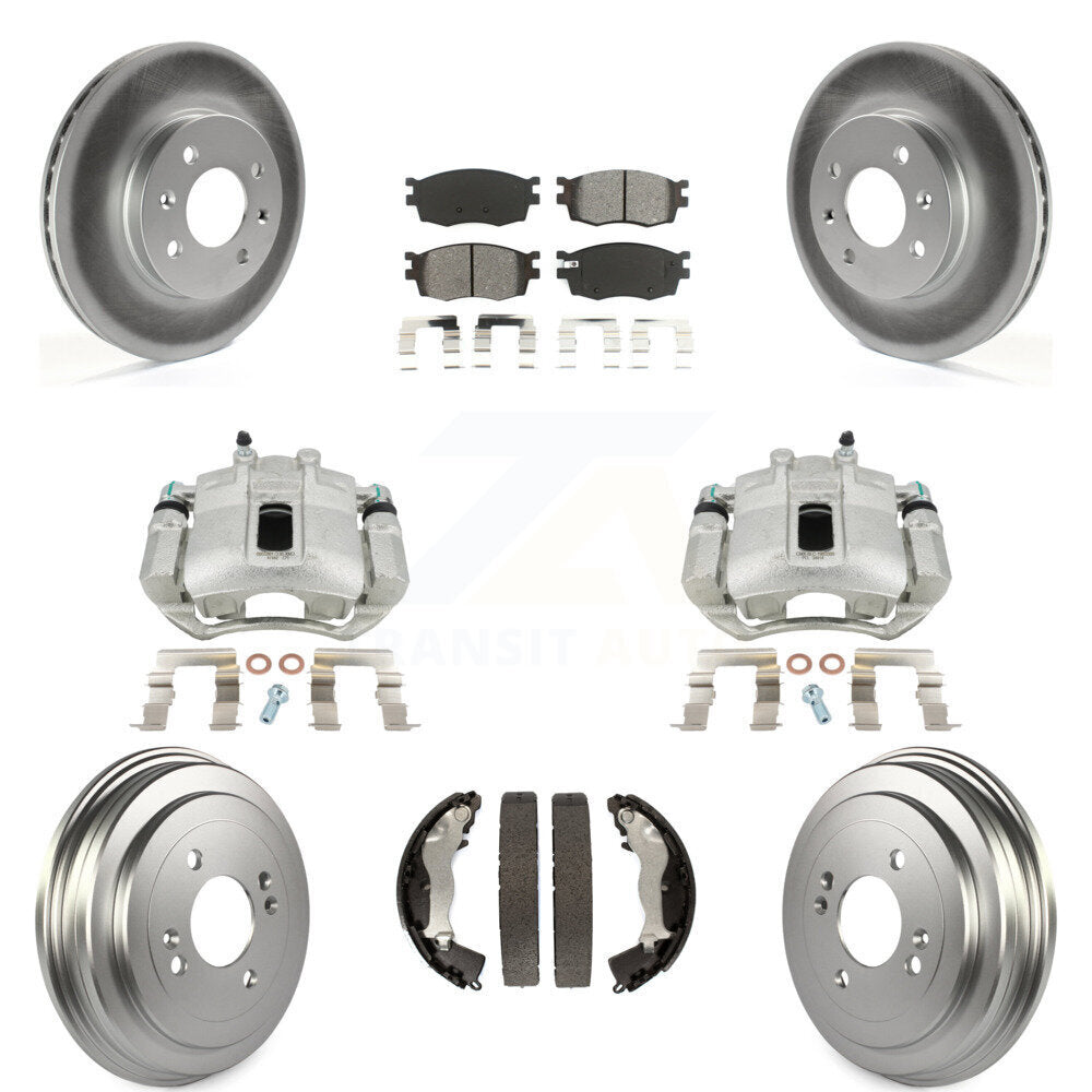 Front Rear Disc Brake Caliper Coated Rotors Drums Semi-Metallic Pads Kit (8Pc) For Hyundai Accent Kia Rio Rio5 KCG-100402S by Transit Auto