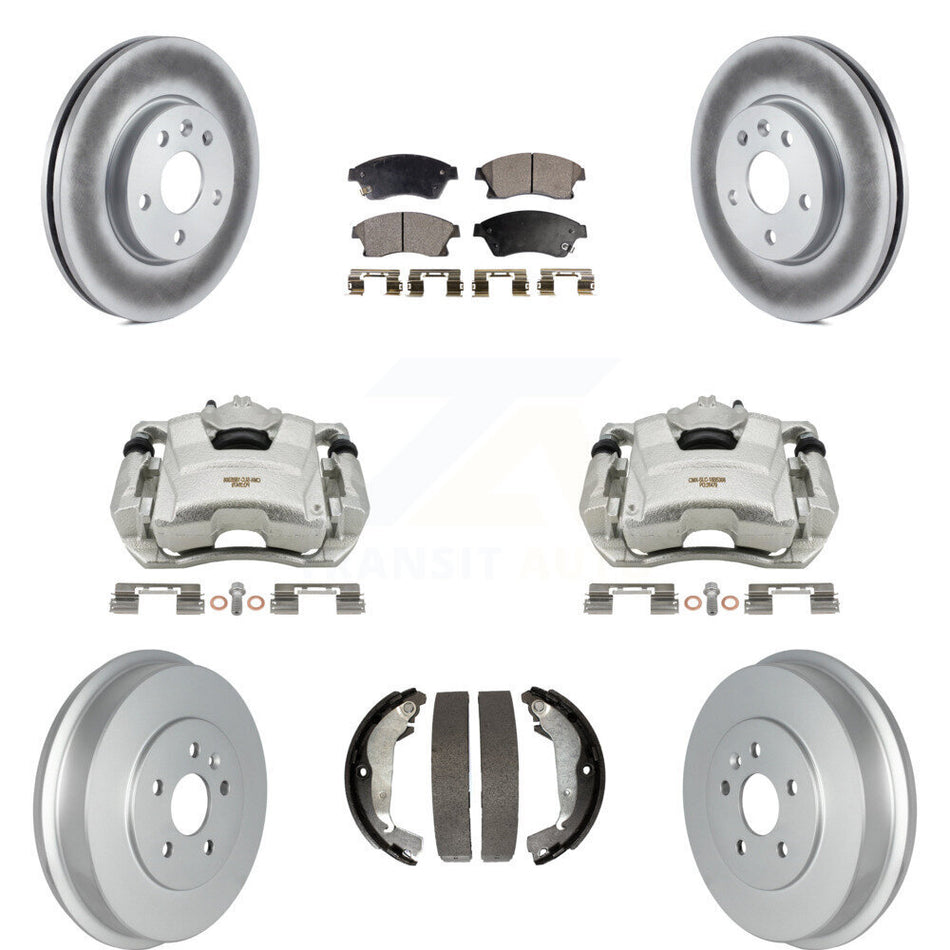 Front Rear Disc Brake Caliper Coated Rotors Drums Ceramic Pads Kit (8Pc) For Chevrolet Cruze Limited KCG-100403T