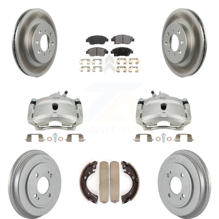 Front Rear Disc Brake Caliper Coated Rotors Drums Ceramic Pads Kit (8Pc) For Honda Civic With 4 Lug Wheels KCG-100404T by Transit Auto