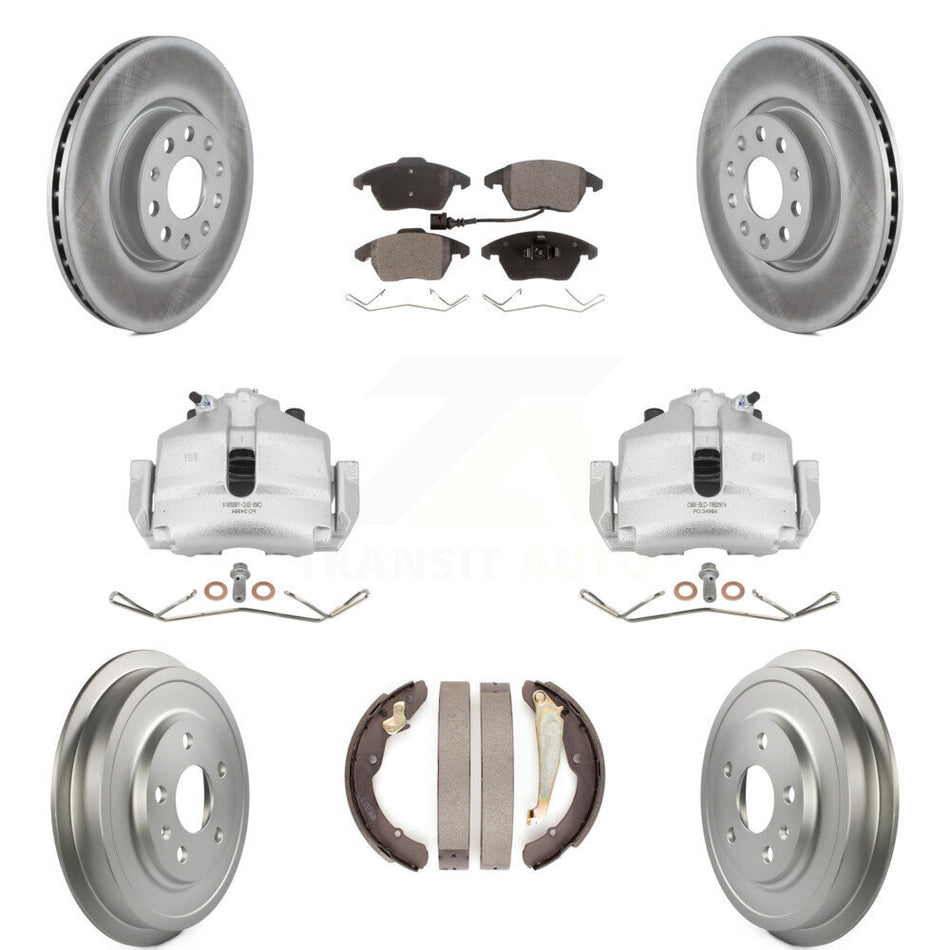 Front Rear Disc Brake Caliper Coated Rotors Drums Semi-Metallic Pads Kit (8Pc) For Volkswagen Jetta With 312mm Diameter Rotor KCG-100405P