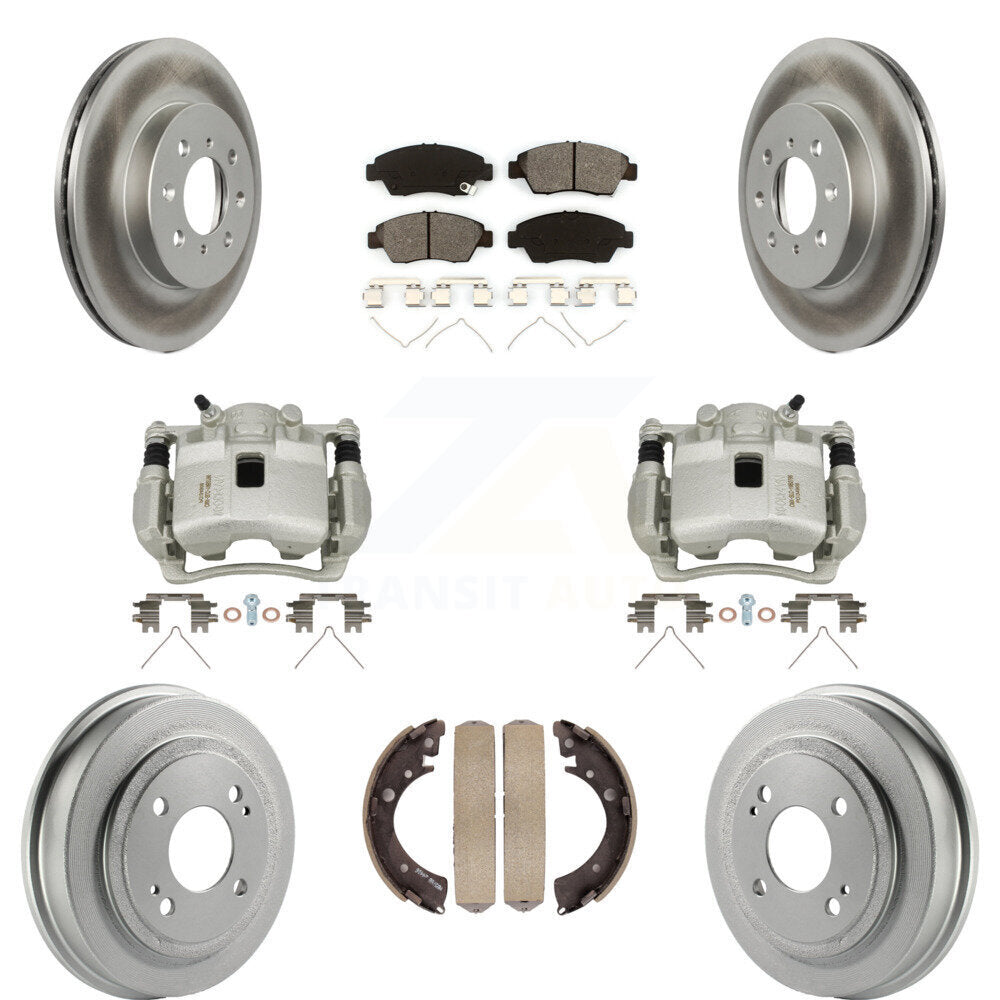 Front Rear Brake Caliper Coat Rotor Drum Semi-Metallic Pad Kit (8Pc) For 07-08 Honda Fit KCG-100405S