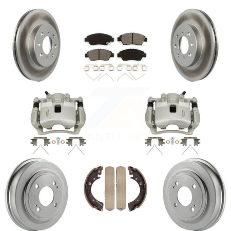 Front Rear Brake Caliper Coat Rotor Drum Semi-Metallic Pad Kit (8Pc) For 07-08 Honda Fit KCG-100405S