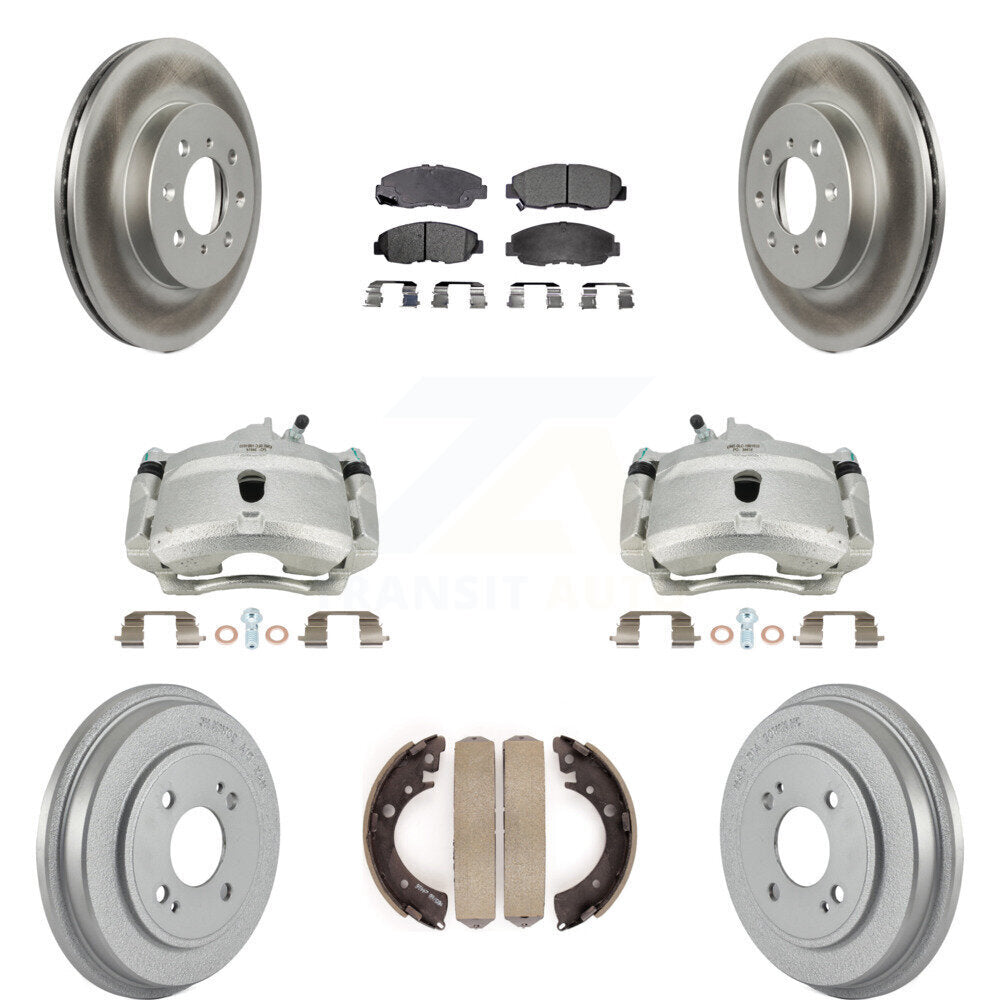 Front Rear Disc Brake Caliper Coated Rotors Drums Ceramic Pads Kit (8Pc) For Honda Civic KCG-100405T by Transit Auto