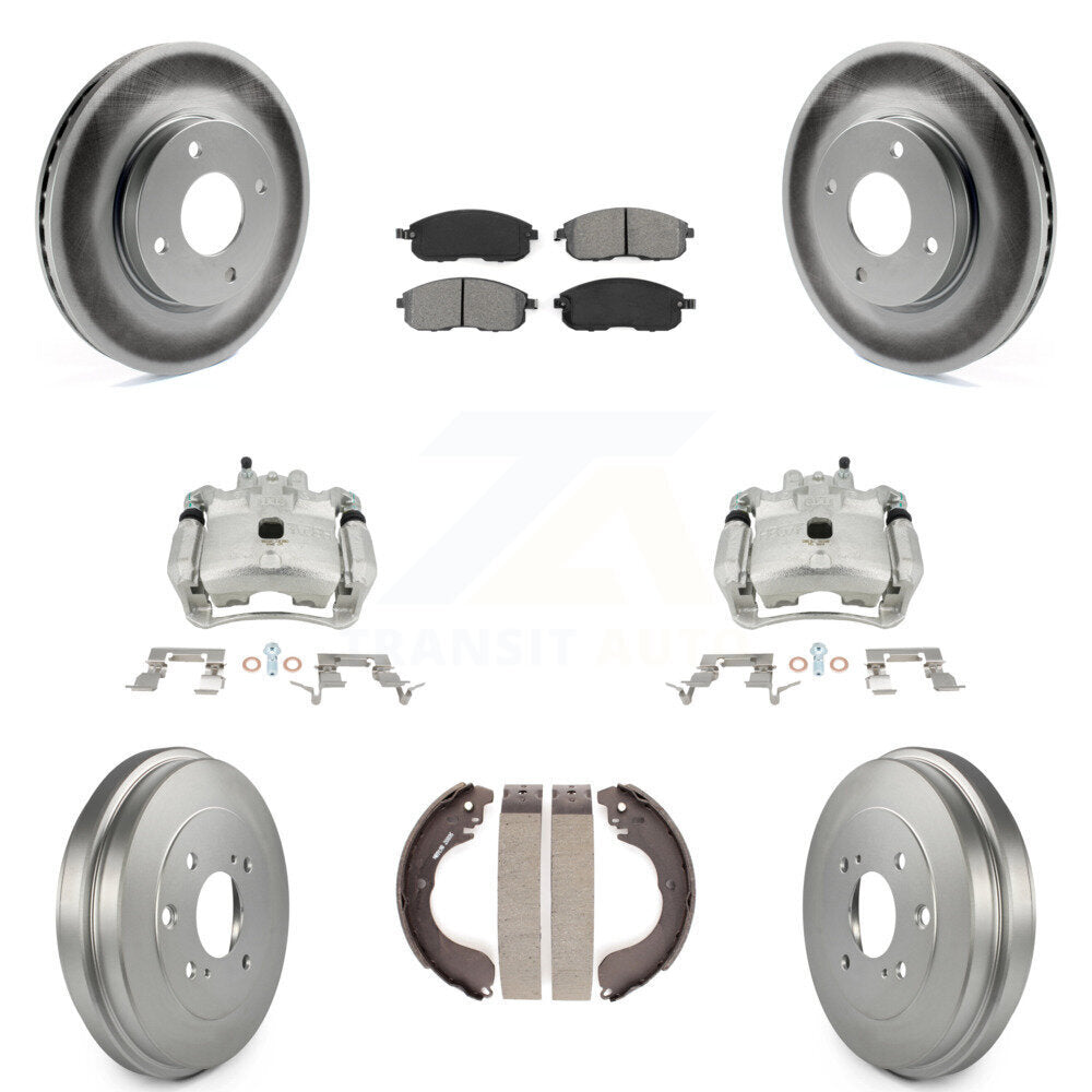 Front Rear Disc Brake Caliper Coated Rotors Drums Semi-Metallic Pads Kit (8Pc) For Nissan Sentra KCG-100406S by Transit Auto