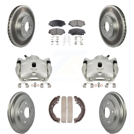 Front Rear Disc Brake Caliper Coated Rotors Drums Ceramic Pads Kit (8Pc) For Honda Civic KCG-100406T