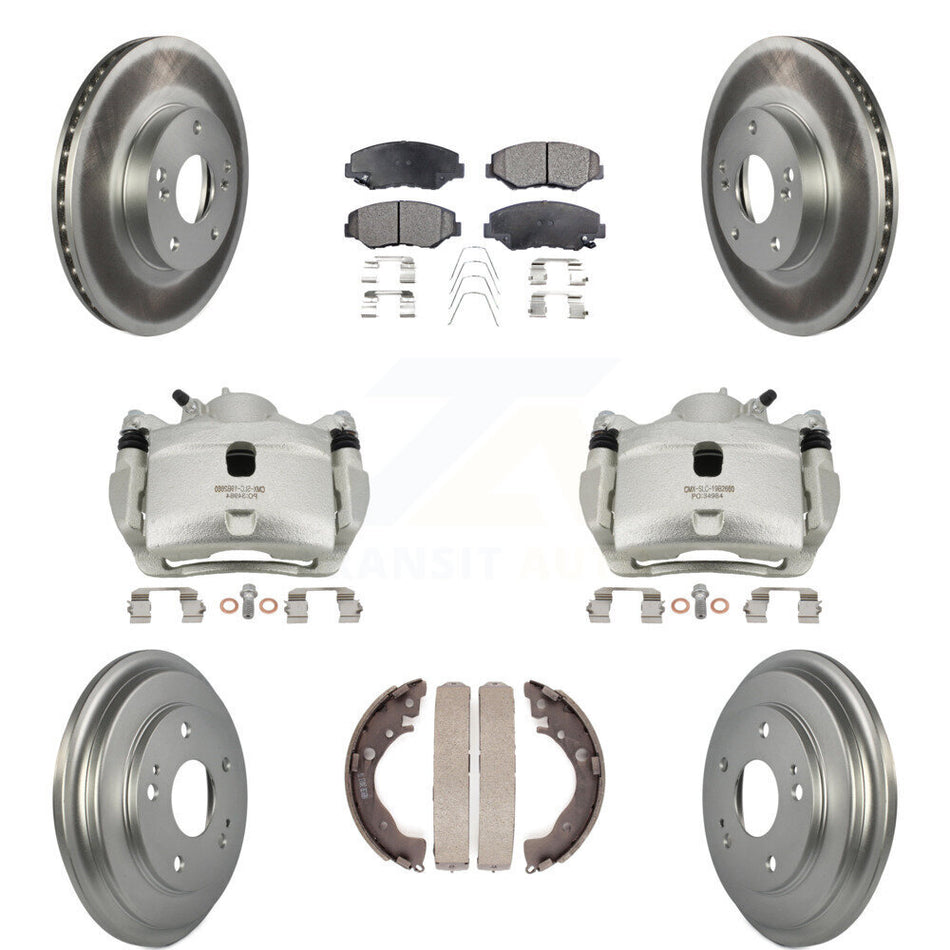 Front Rear Disc Brake Caliper Coated Rotors Drums Ceramic Pads Kit (8Pc) For Honda Civic KCG-100406T