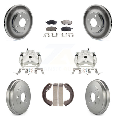 Front Rear Brake Caliper Coated Rotors Drum Ceramic Pads Kit (8Pc) For Nissan Versa Cube KCG-100407T