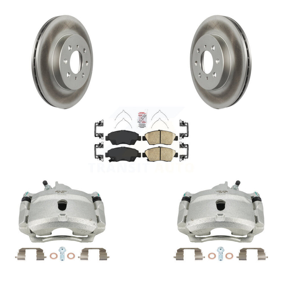 Front Disc Brake Caliper Coated Rotors And Ceramic Pads Kit For 2004-2005 Honda Civic Si with 1.7L With 4 Lug Wheels KCG-100408N by Transit Auto