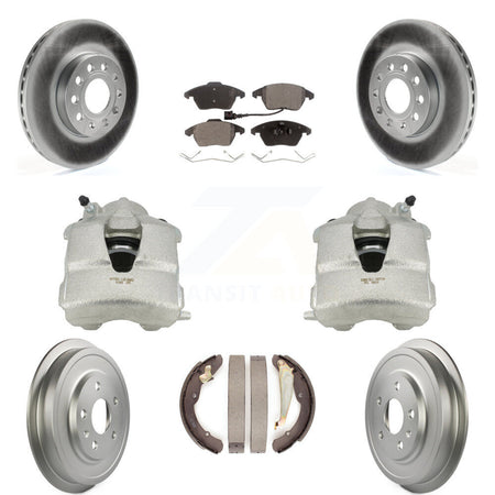 Front Rear Disc Brake Caliper Coated Rotors Drums Semi-Metallic Pads Kit (8Pc) For Volkswagen Jetta With 288mm Diameter Rotor KCG-100408P by Transit Auto