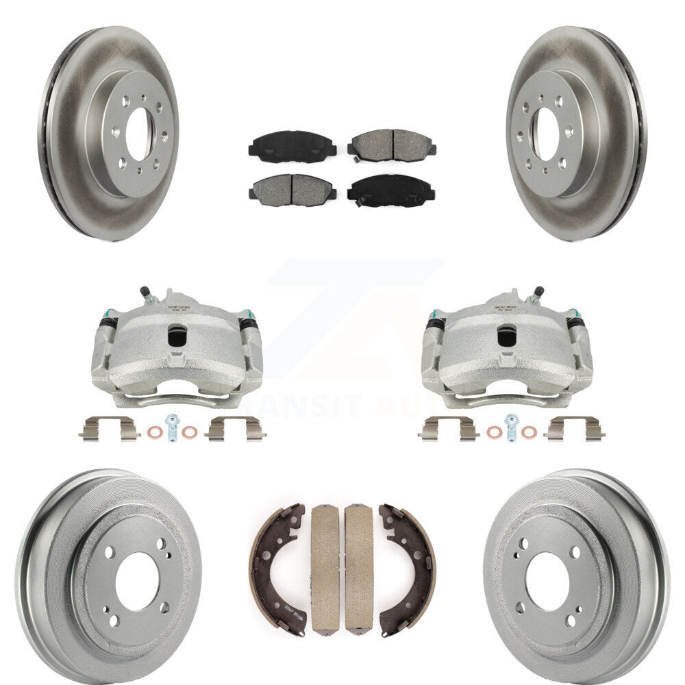 Front Rear Disc Brake Caliper Coated Rotors Drums Semi-Metallic Pads Kit (8Pc) For Honda Civic Acura EL KCG-100410S by Transit Auto