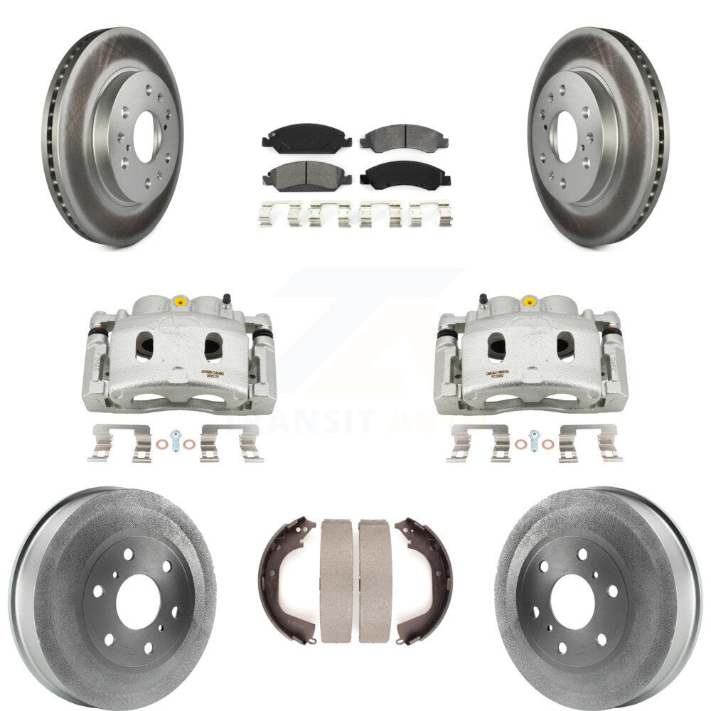 Front Rear Brake Caliper Coat Rotor Drum Semi-Metallic Pad Kit (8Pc) For GMC Sierra 1500 KCG-100411S