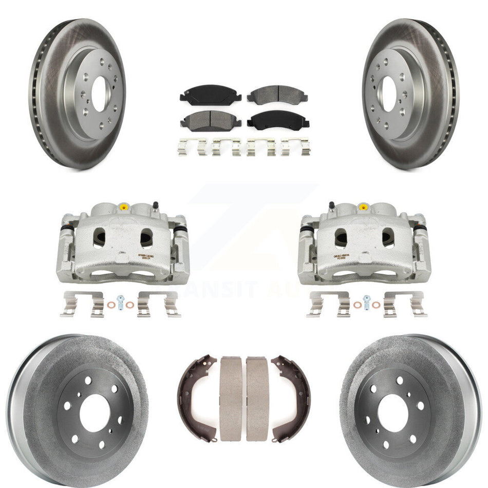 Front Rear Brake Caliper Coat Rotor Drum Semi-Metallic Pad Kit (8Pc) For GMC Sierra 1500 KCG-100411S