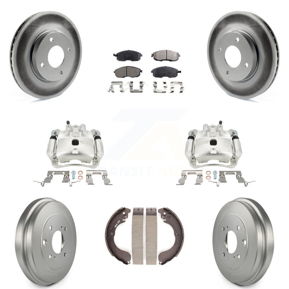 Front Rear Brake Caliper Coated Rotors Drum Semi-Metallic Pad Kit (8Pc) For Nissan Versa KCG-100412P
