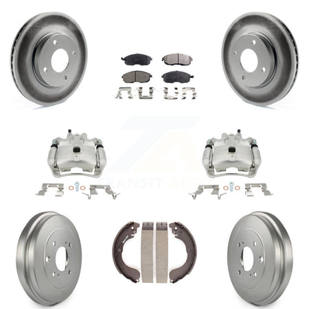 Front Rear Disc Brake Caliper Coated Rotors Drums Semi-Metallic Pads Kit (8Pc) For Nissan Sentra KCG-100413P by Transit Auto