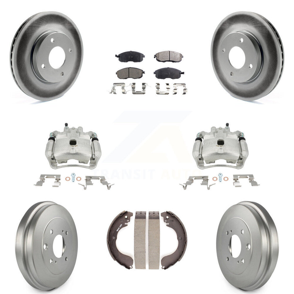 Front Rear Disc Brake Caliper Coated Rotors Drums Semi-Metallic Pads Kit (8Pc) For Nissan Sentra KCG-100413P