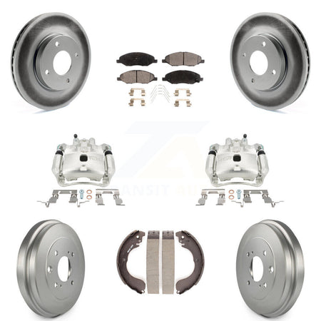 Front Rear Brake Caliper Coated Rotors Drum Semi-Metallic Pad Kit (8Pc) For Nissan Versa KCG-100414P