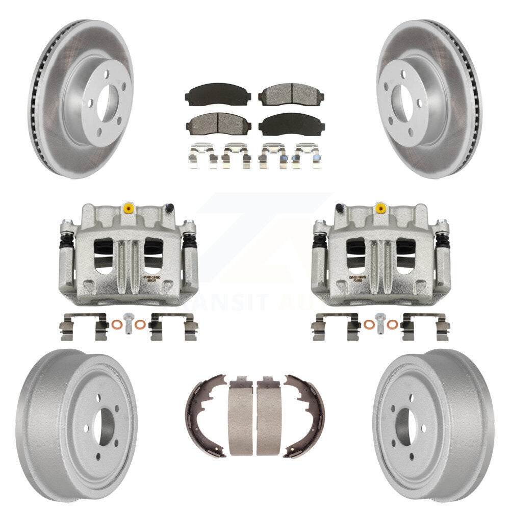 Front Rear Brake Caliper Coated Rotors Drum Semi-Metallic Pads Kit (8Pc) For Ford Ranger KCG-100414S