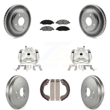 Front Rear Brake Caliper Coated Rotors Drum Semi-Metallic Pad Kit (8Pc) For Nissan Versa KCG-100415S