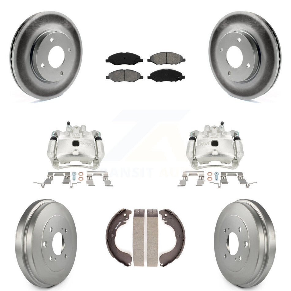 Front Rear Brake Caliper Coated Rotors Drum Semi-Metallic Pad Kit (8Pc) For Nissan Versa KCG-100415S