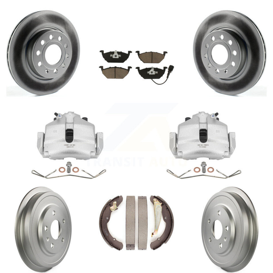 Front Rear Disc Brake Caliper Coated Rotors Drums Ceramic Pads Kit (8Pc) For Volkswagen Jetta With 280mm Diameter Rotor KCG-100416C