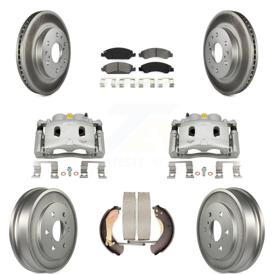 Front Rear Brake Caliper Coated Rotor Drum Semi-Metallic Pad Kit (8Pc) For Chevrolet GMC KCG-100416S