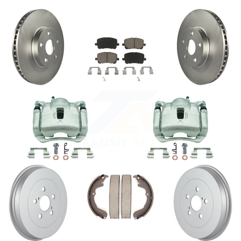 Front Rear Brake Caliper Coat Rotor Drum Ceramic Pad Kit (8Pc) For Toyota Matrix Pontiac KCG-100417C