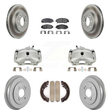 Front Rear Disc Brake Caliper Coated Rotors Drums Semi-Metallic Pads Kit (8Pc) For Honda Civic KCG-100417P by Transit Auto