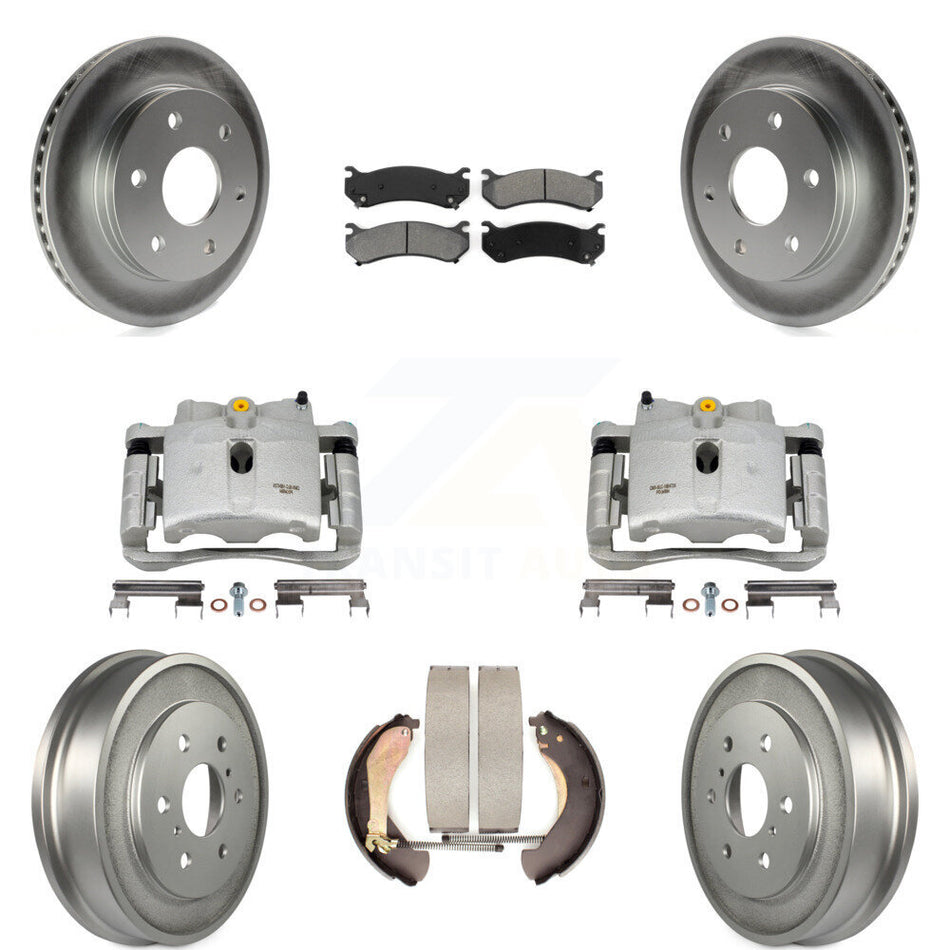Front Rear Disc Brake Caliper Coated Rotors Drums Semi-Metallic Pads Kit (8Pc) For Chevrolet Silverado 1500 GMC Sierra Classic KCG-100417S