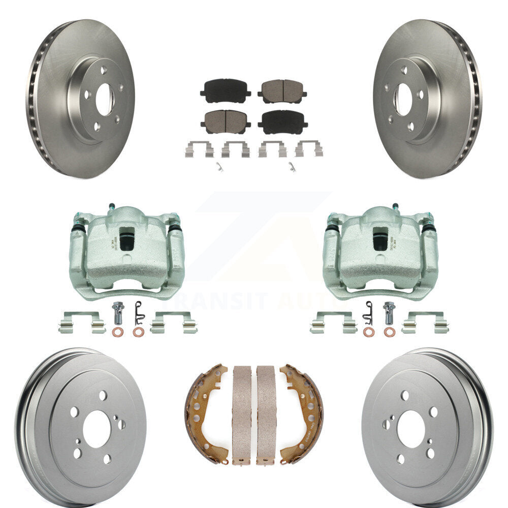 Front Rear Disc Brake Caliper Coated Rotor Drum Ceramic Pad Kit (8Pc) For Toyota Corolla KCG-100418C