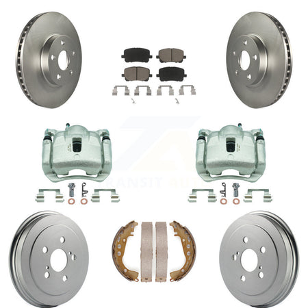 Front Rear Disc Brake Caliper Coated Rotor Drum Ceramic Pad Kit (8Pc) For Toyota Corolla KCG-100418C