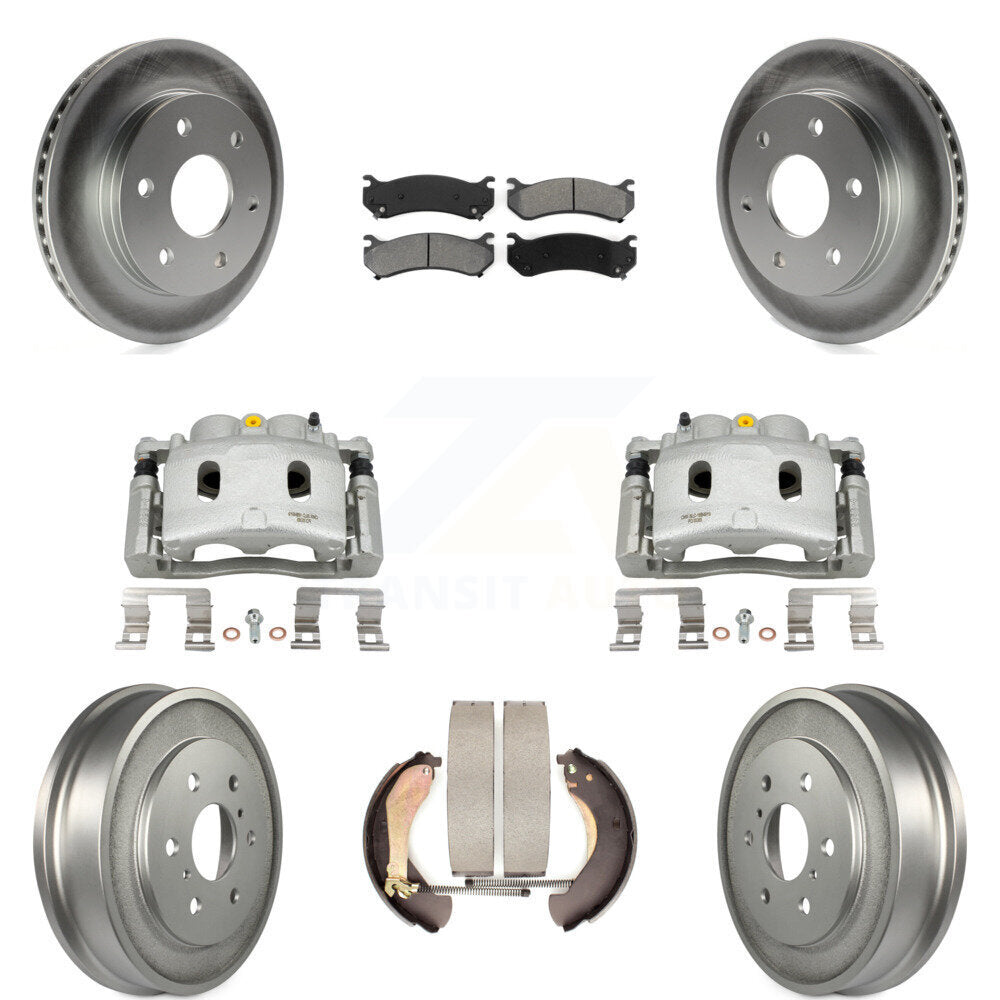 Front Rear Disc Brake Caliper Coated Rotors Drums Semi-Metallic Pads Kit (8Pc) For KCG-100418S