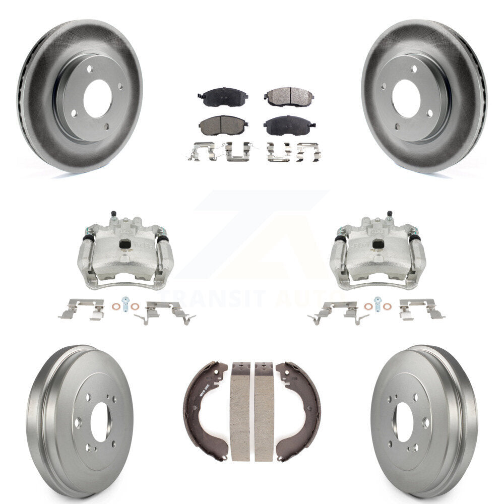 Front Rear Disc Brake Caliper Coated Rotors Drums Ceramic Pads Kit (8Pc) For Nissan Sentra KCG-100418T by Transit Auto