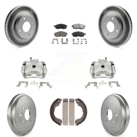 Front Rear Disc Brake Caliper Coated Rotors Drums Ceramic Pads Kit (8Pc) For Nissan Sentra KCG-100418T by Transit Auto