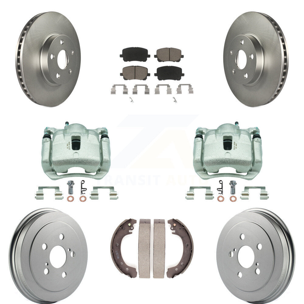 Front Rear Disc Brake Caliper Coated Rotor Drum Ceramic Pad Kit (8Pc) For Toyota Corolla KCG-100419C