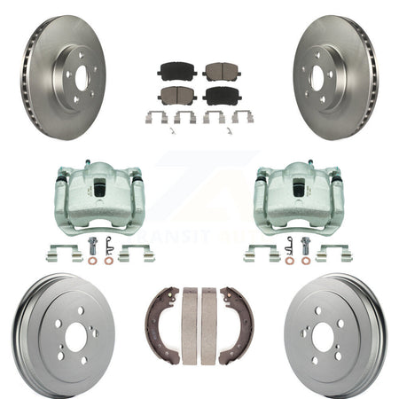 Front Rear Disc Brake Caliper Coated Rotor Drum Ceramic Pad Kit (8Pc) For Toyota Corolla KCG-100419C